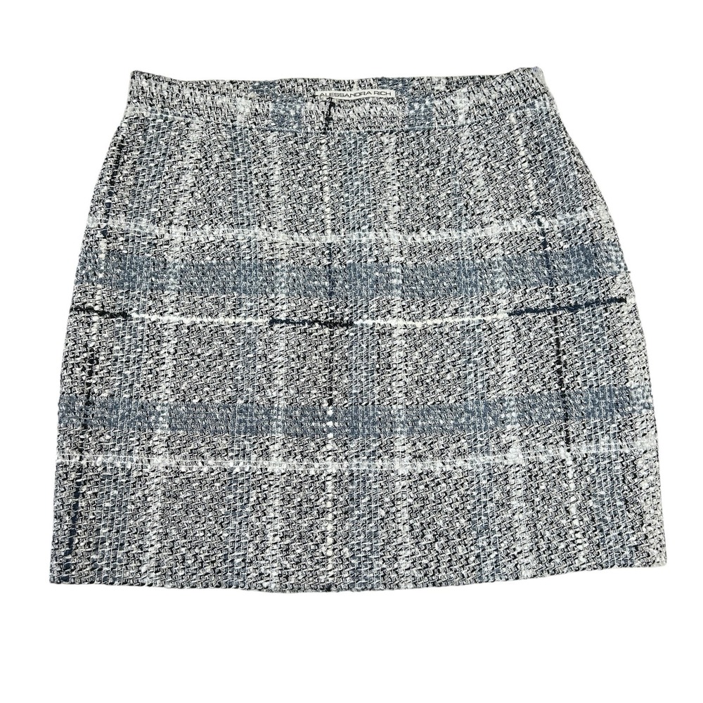 Alessandra Rich Tweed Plaid Mini Skirt Size US 6/ AR 42/ FR 38 Gray Blue